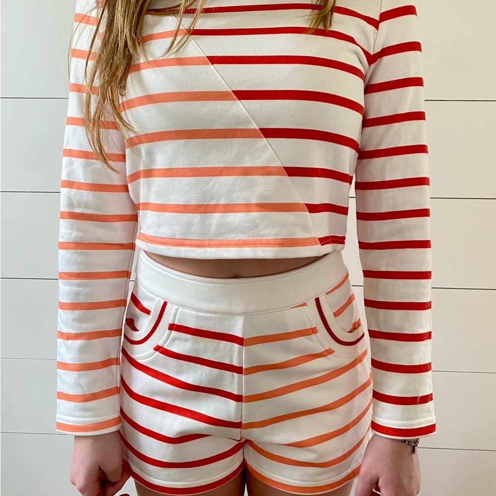 Solid & Striped High Waist Red and Orange Shorts with Tailored Fit